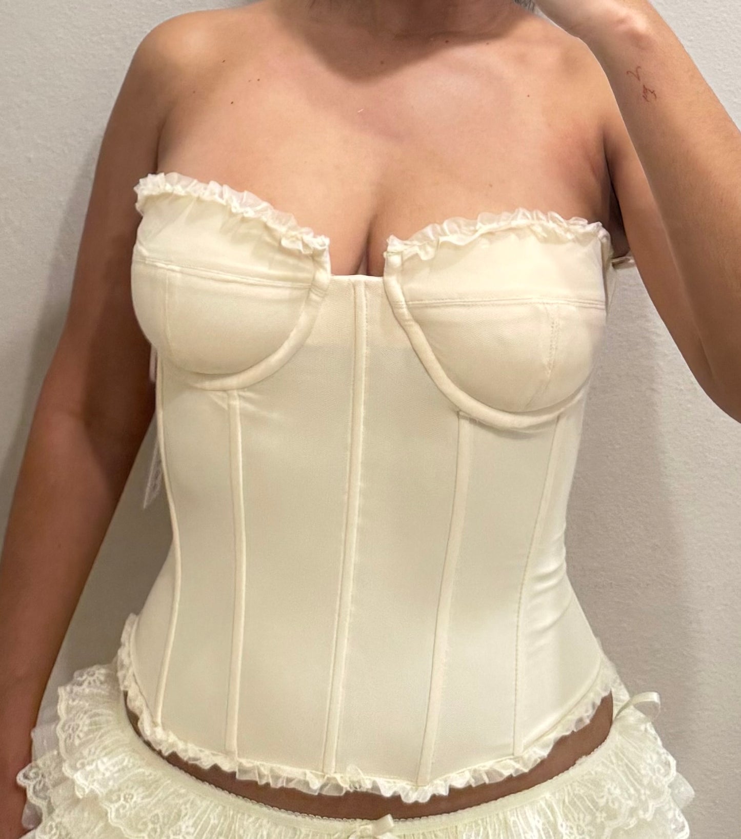 Ivory Satin Ruffle Corset
